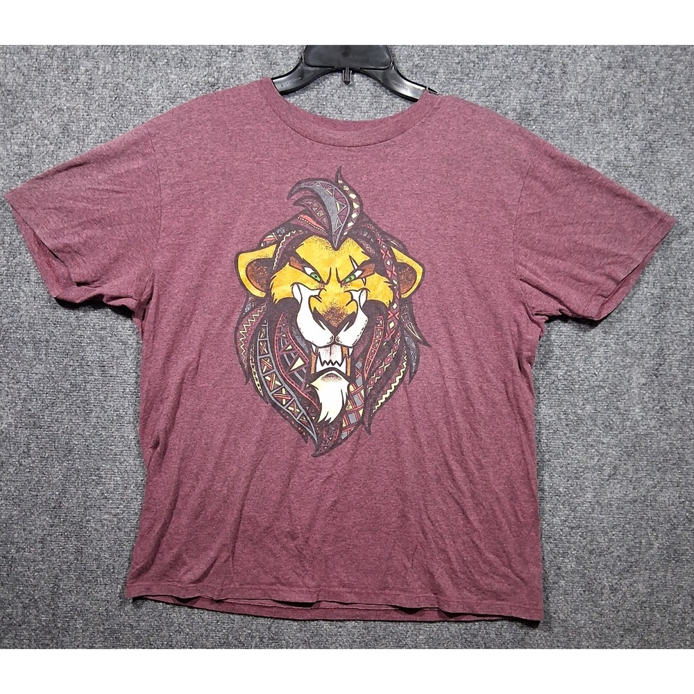 Disney Lion King Scar Graphic T-Shirt Maroon Heather Mens Large Short Sleeve Tee
